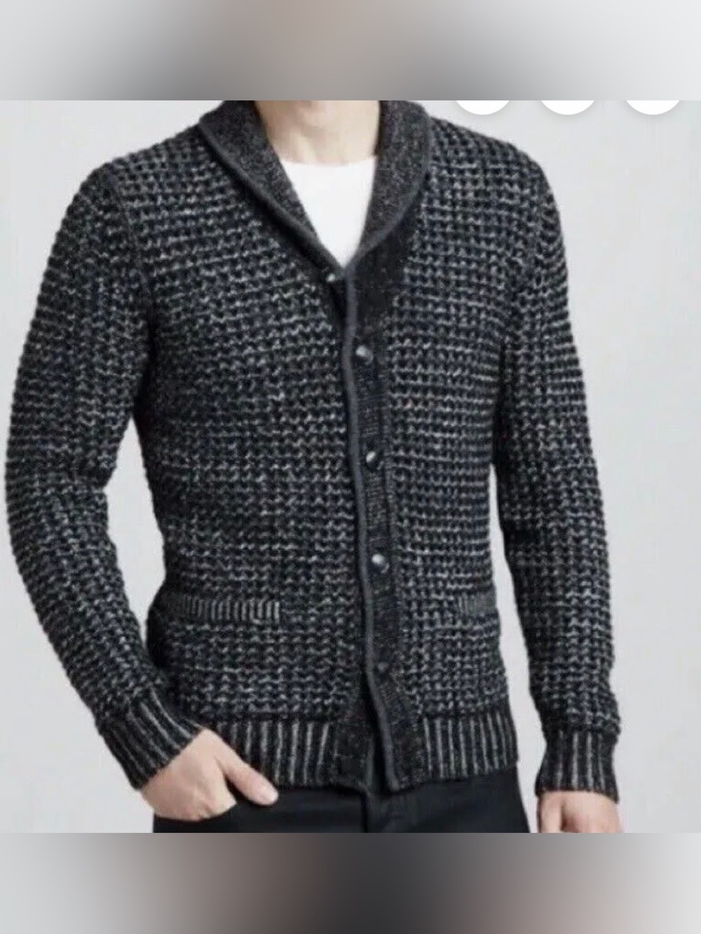 rag & bone Gray Shawl-Collar Knit Cardigan